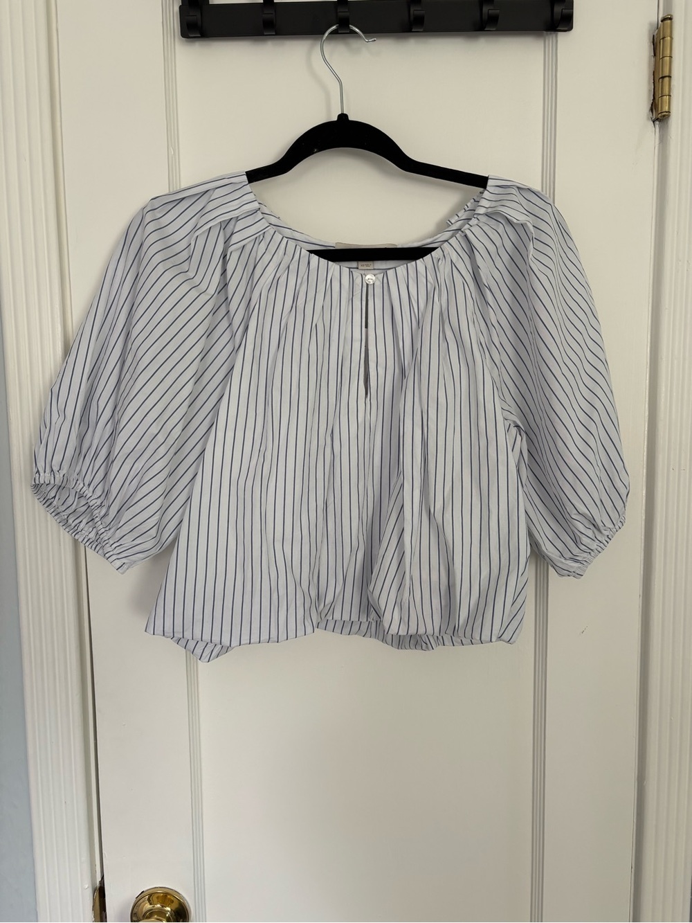 Loft Striped Peasant Blouse with Puff Sleeves